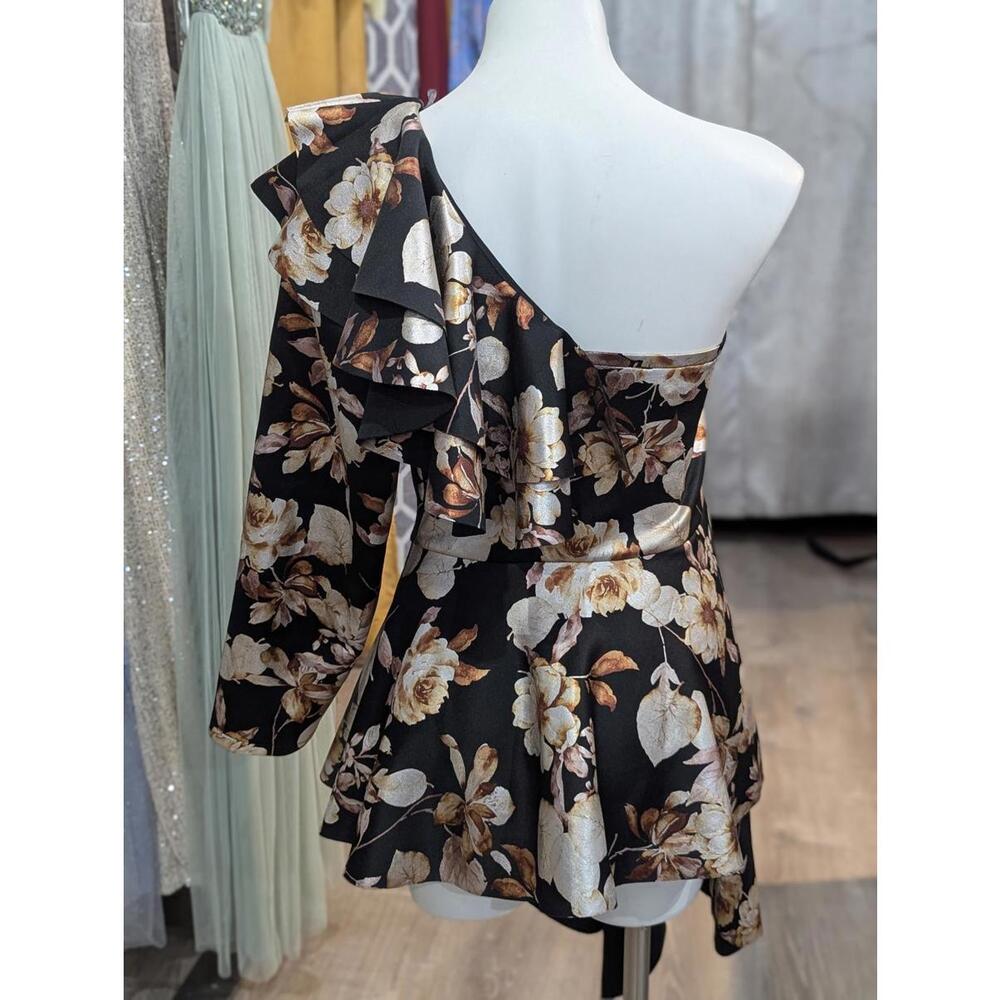 One Shoulder Asymmetrical Ruffle Top - Picture 2 of 5